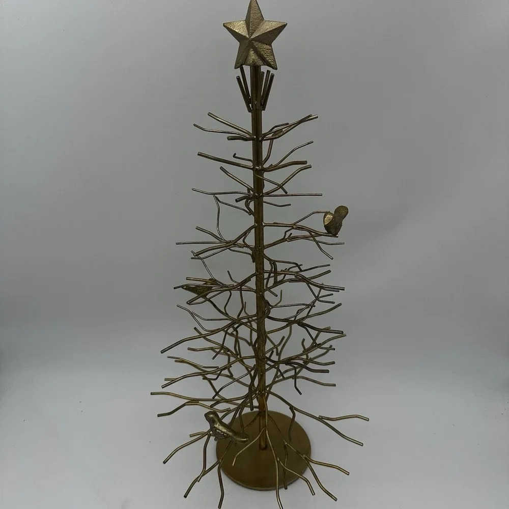 Gold Metal Christmas Tree With Small Birds‎ and Star Topper 21
